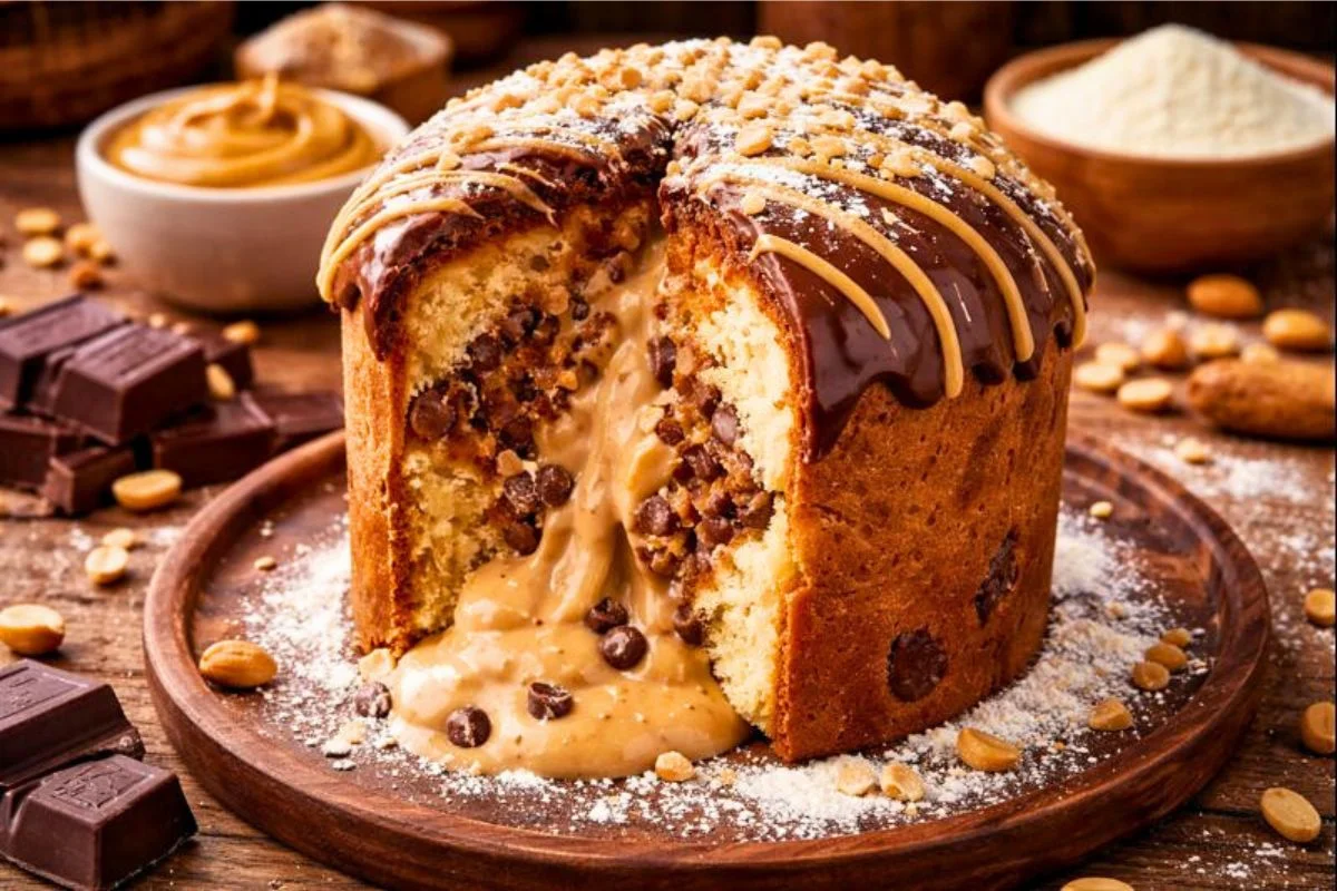 panetone trufado de pasta de amendoim